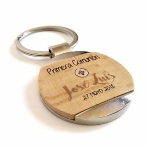 llavero redondo madera metal personalizado para regalar a los invitados