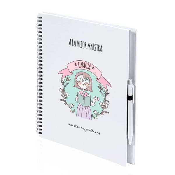 libreta con bolígrafo para regalar a una maestra