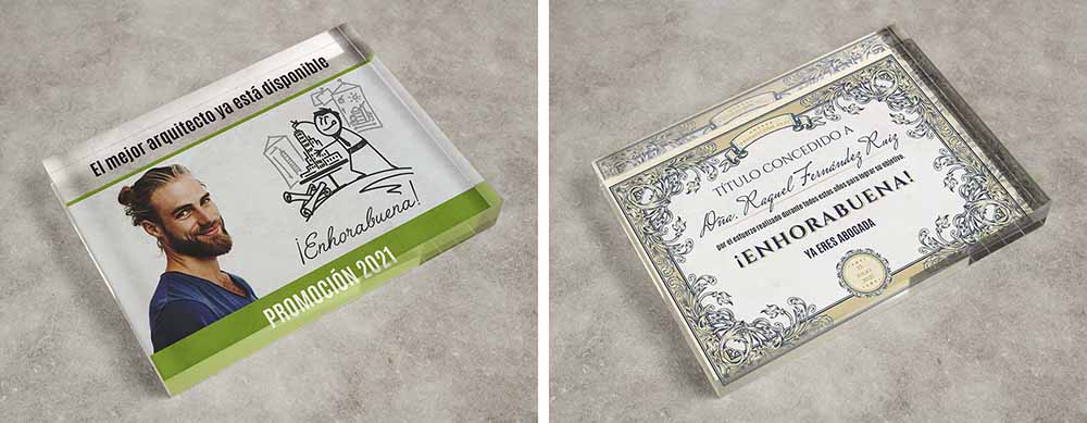 regalos para graduación fabricados en metacrilato personalizados