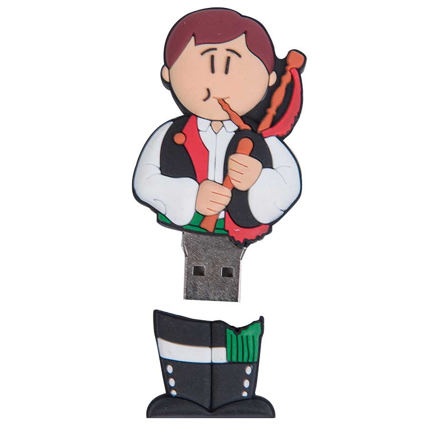 pendrive original personaje con el traje tradicional de la región de Galicia tocando la gaita