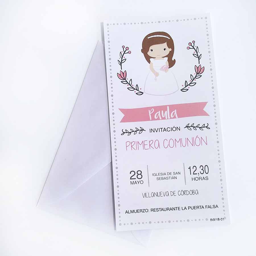 invitaciones de primera comunión para niñas rectangulares impresas a todo color por una sola cara