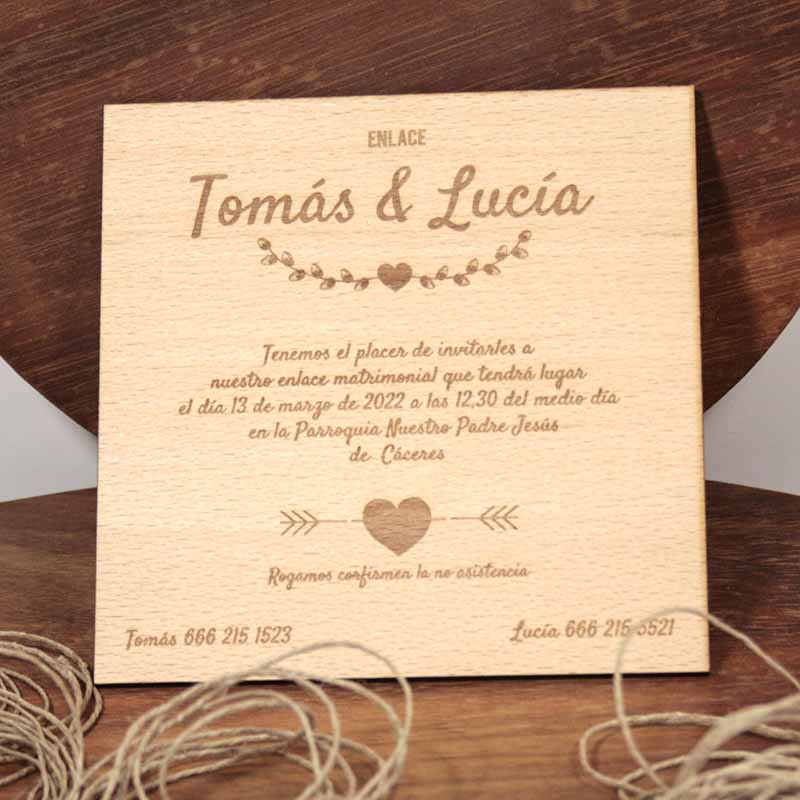 invitación de boda madera