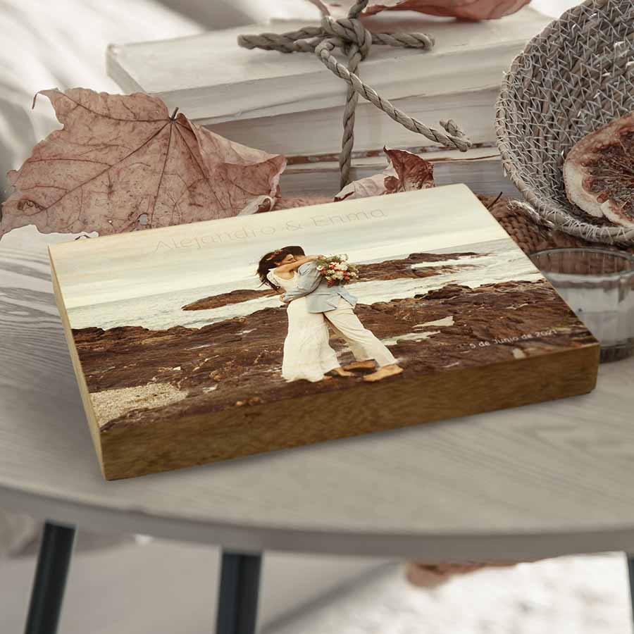 Taco de madera con foto