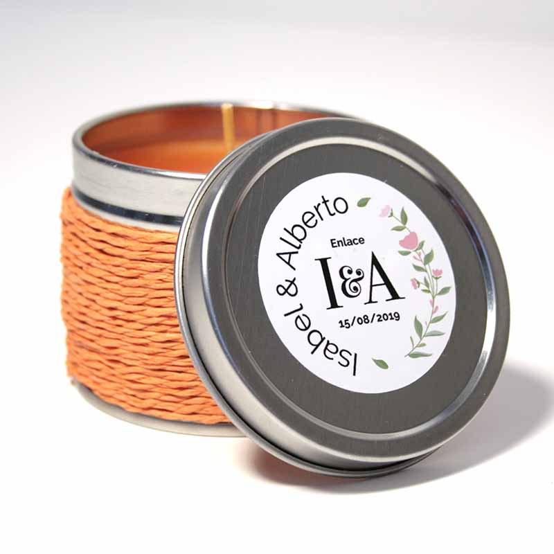 vena naranja con adhesivo personalizado en la tapa
