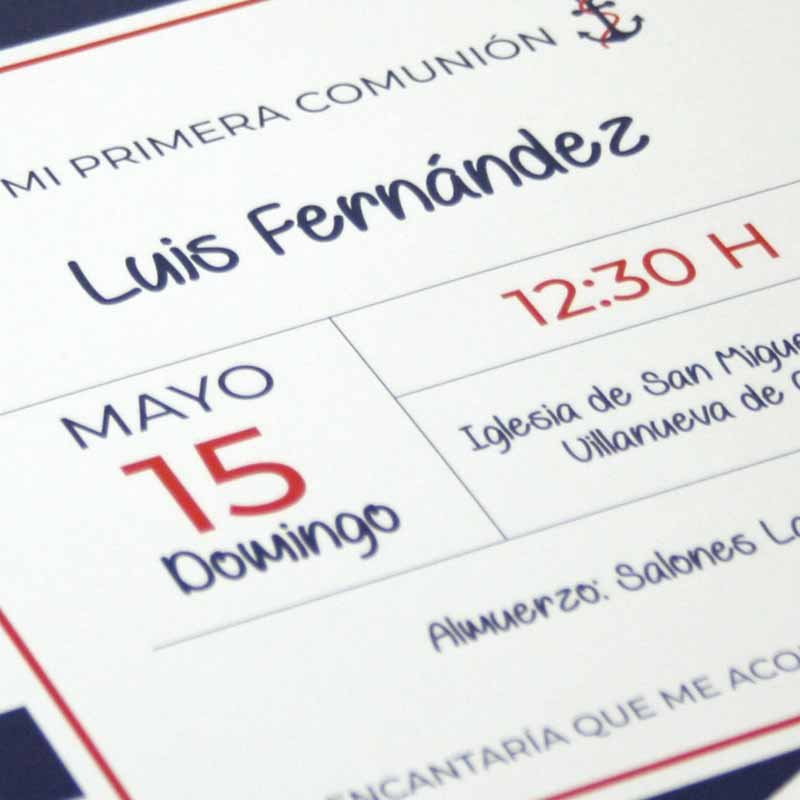 invitación de comunión con diseño marinero