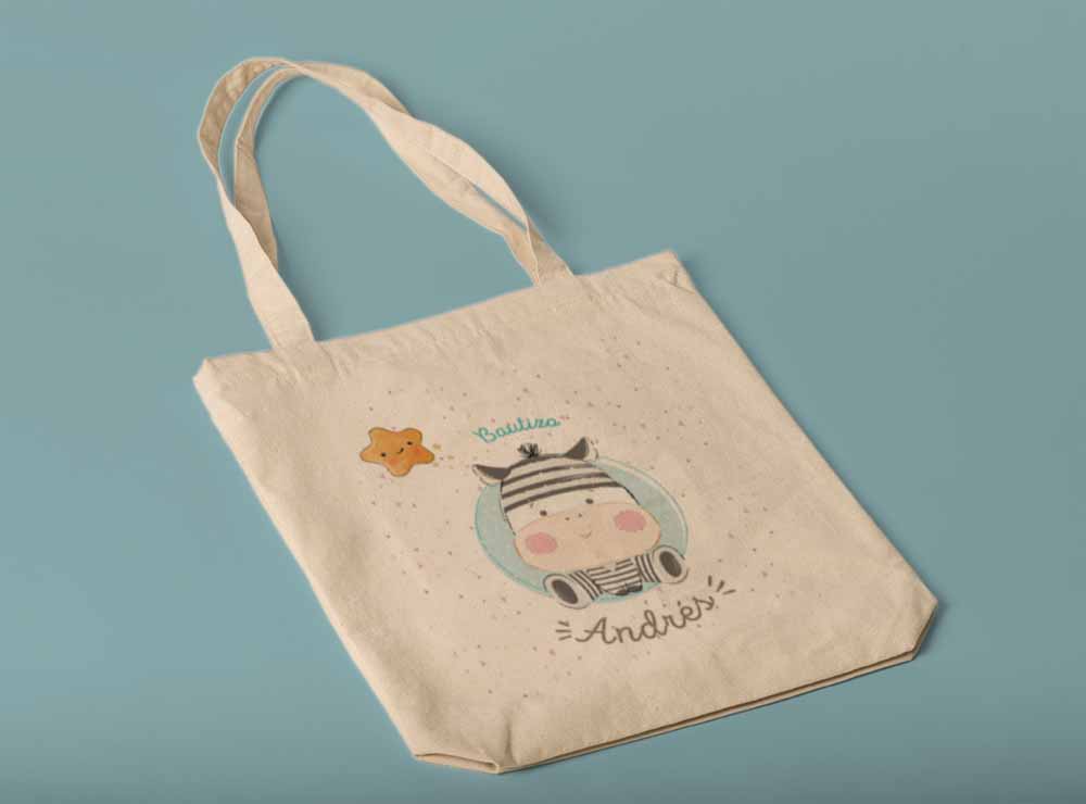 detalle para invitados a bautizo práctico y encantador, bolsa de tela personalizada