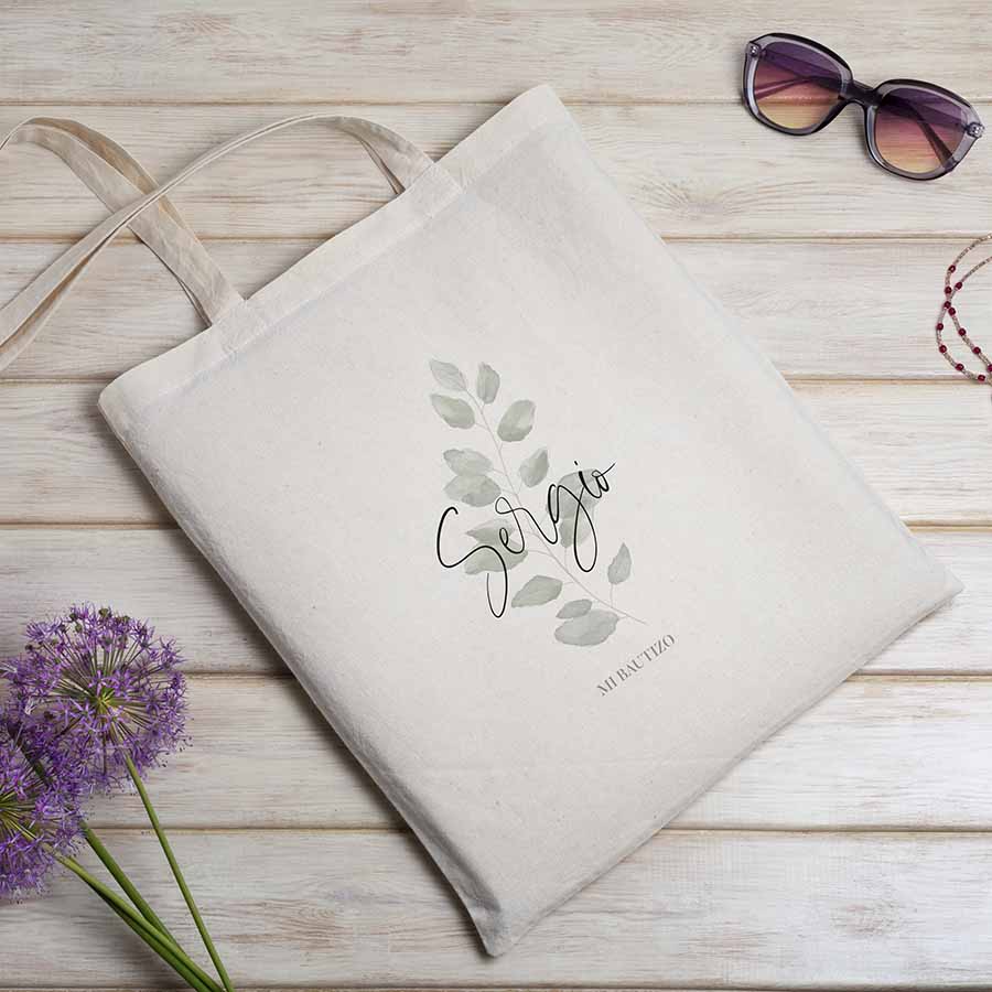 elegante diseño en acuarela para bolsa personalizada con nombre regalos invitados a bautizo