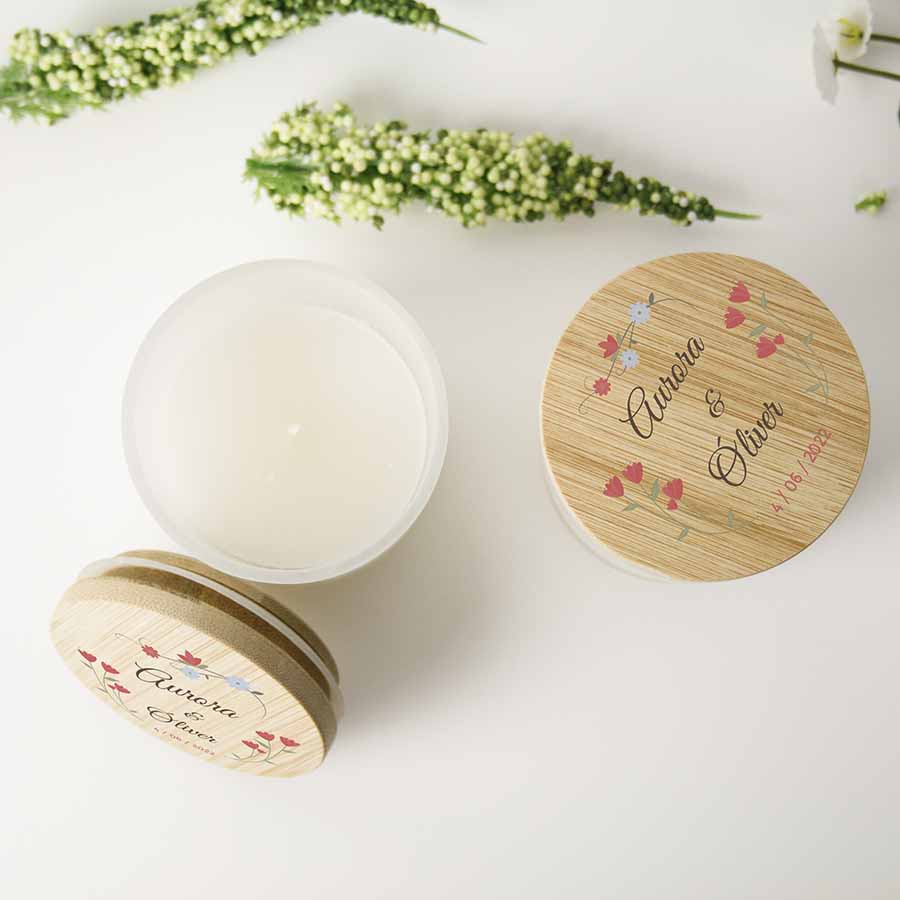 regalo decorativo para bodas originales con tarro de cristal y tapa de bambú