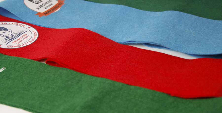colores de fieltro para bandas o becas graduación personalizadas a todo color