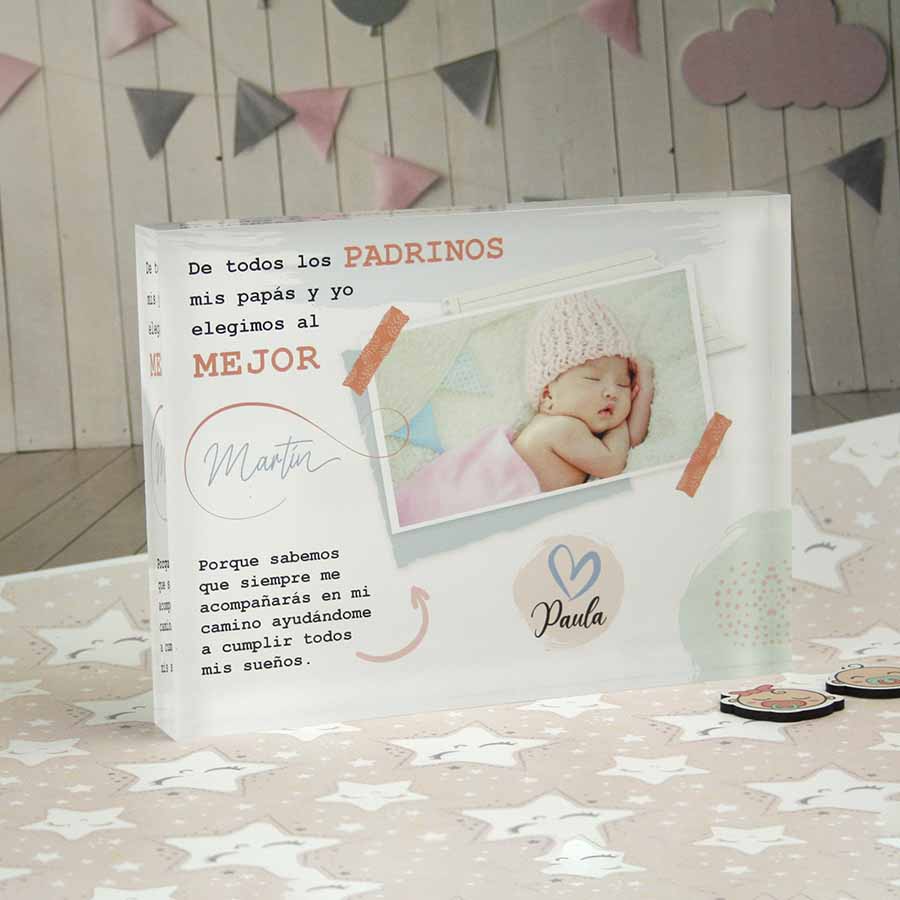 regalos para madrinas y padrinos de bautizo placa de metacrilato