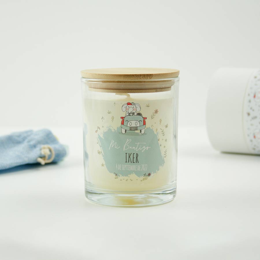 Vela de cristal personalizada con un adhesivo