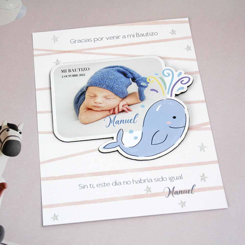 iman personalizado con foto de bebé para regalar en bautizo