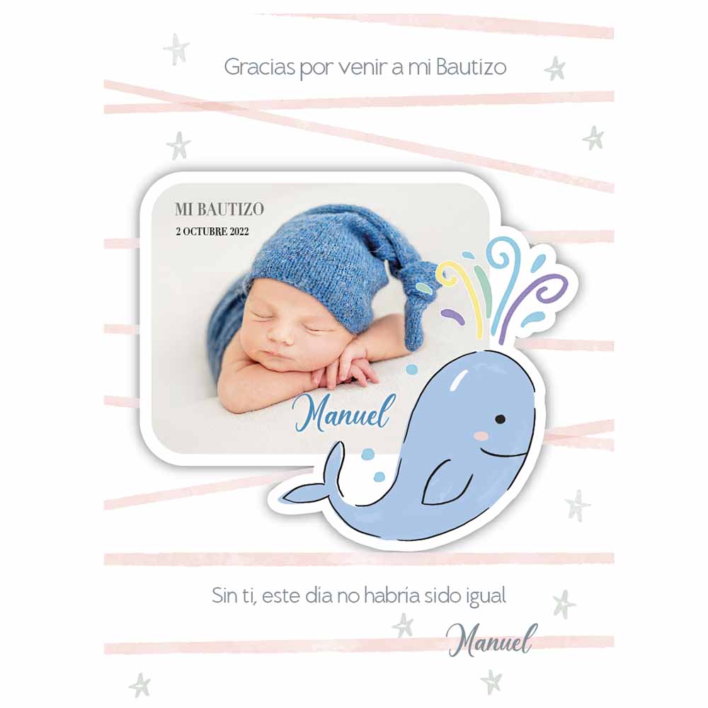 recuerdo de bautizo personalizado con foto para regalar a invitados