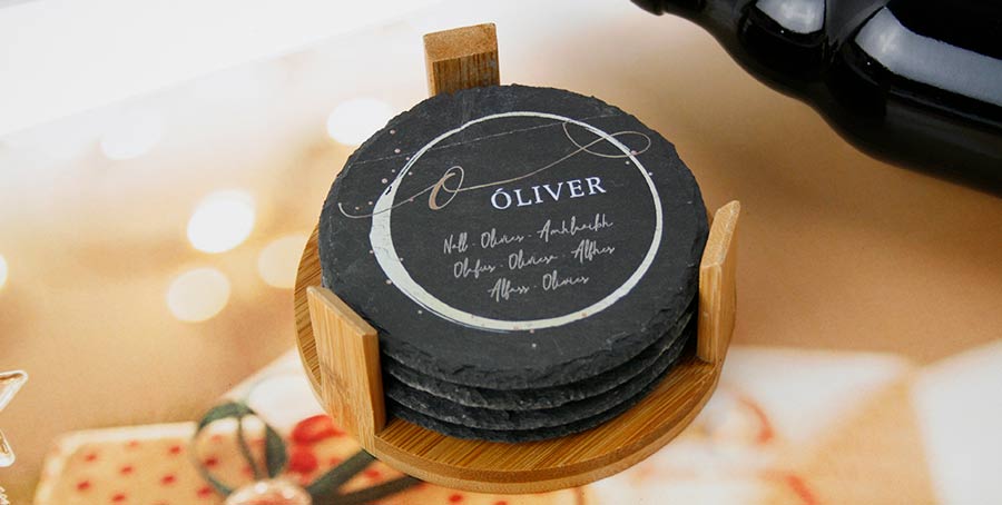 posavasos-pizarra-personalizados set de cuatro posavasos como regalos para cena navideña