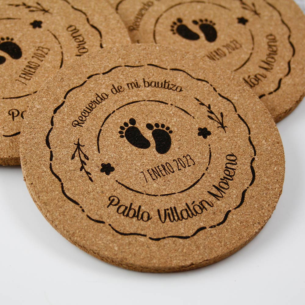bautizos detalles especiales: posavasos personalizados corcho bautizo