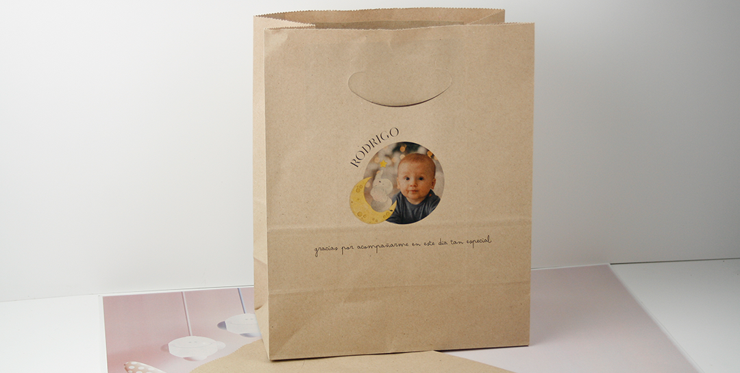 bolsita para regalos de bautizo personalizada con foto
