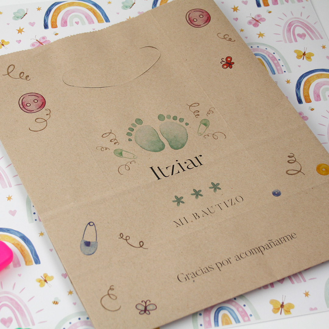 detalles bautizo personalizados: bolsas kraft