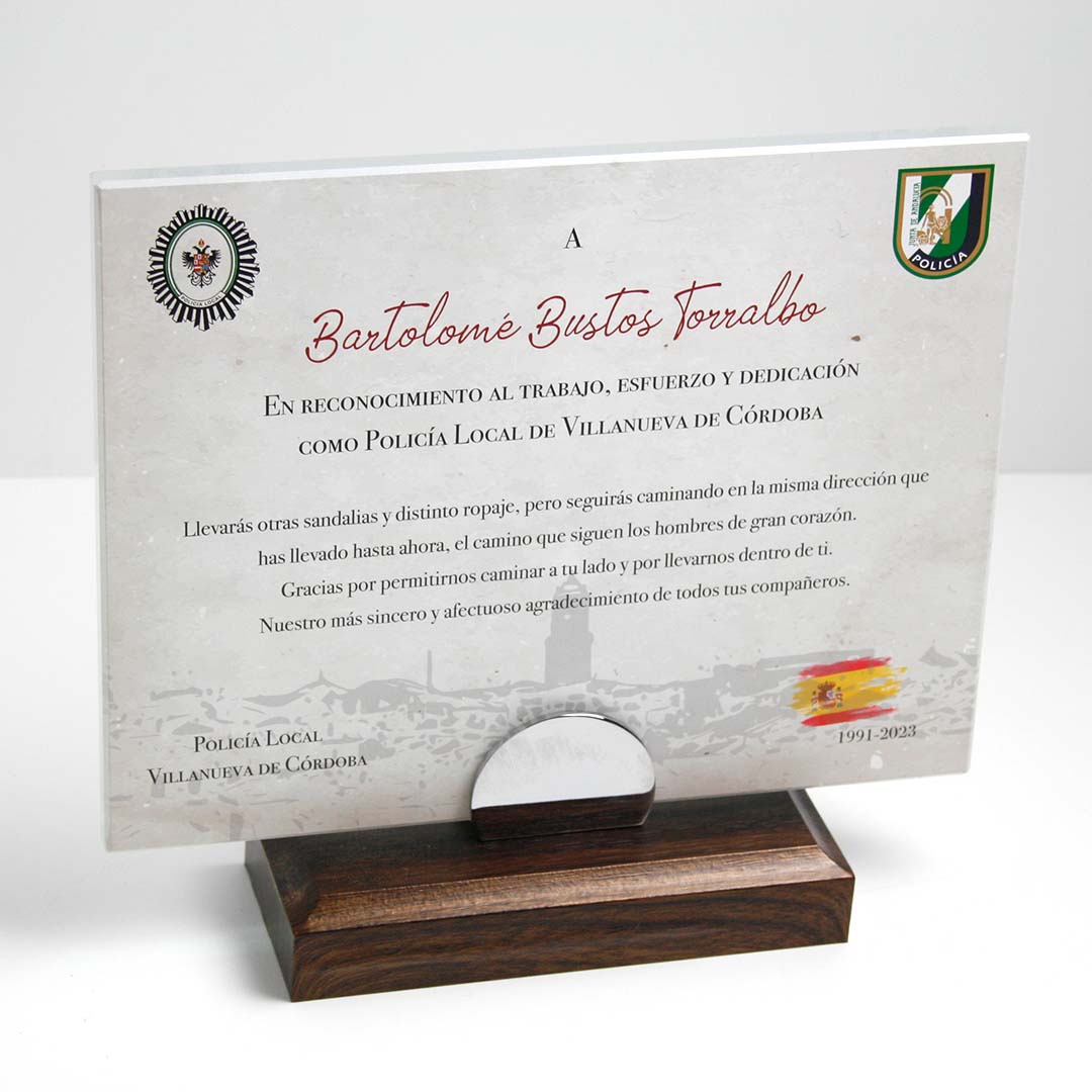 placa homenaje de jubilación o despedida laboral