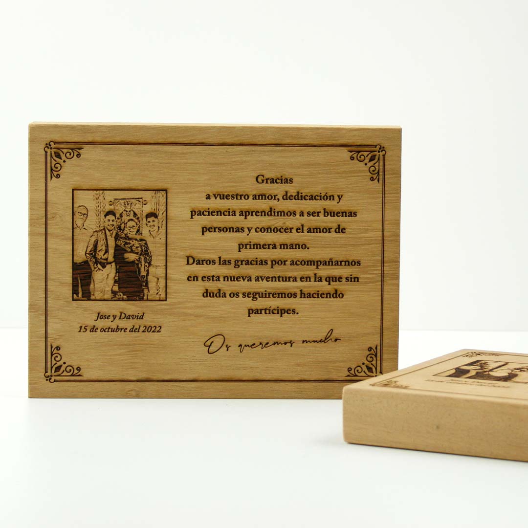 Placa agradecimiento a padres personalizada en madera