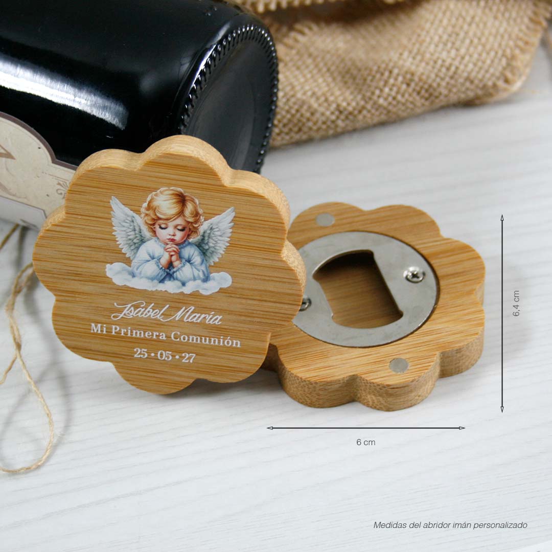 medidas del abridor de madera de bambú con imán