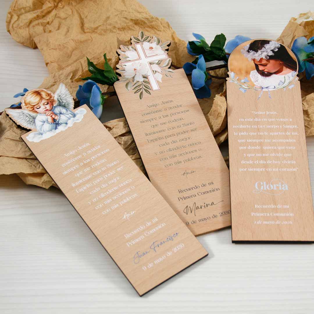 recordatorio comunion marcapaginas de madera personalizados