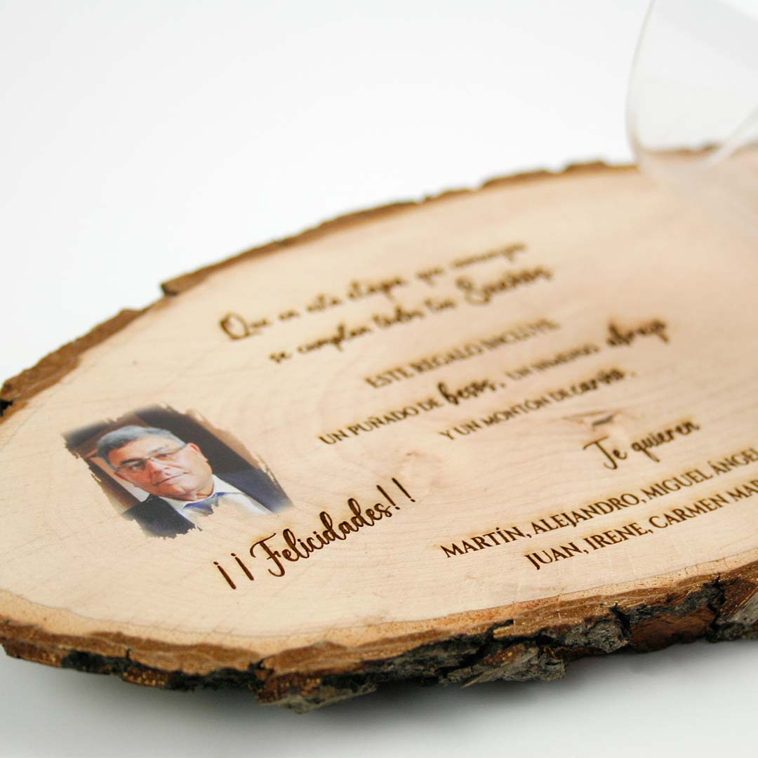 copa vino personalizada regalo jubilacion con tabla de madera