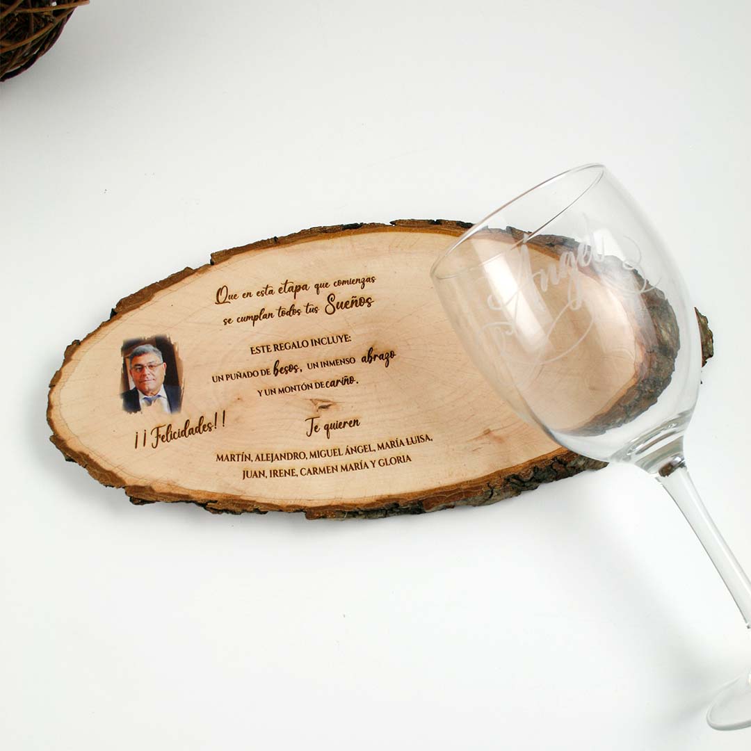 copa personalizada vino y tabla para regalo jubilación