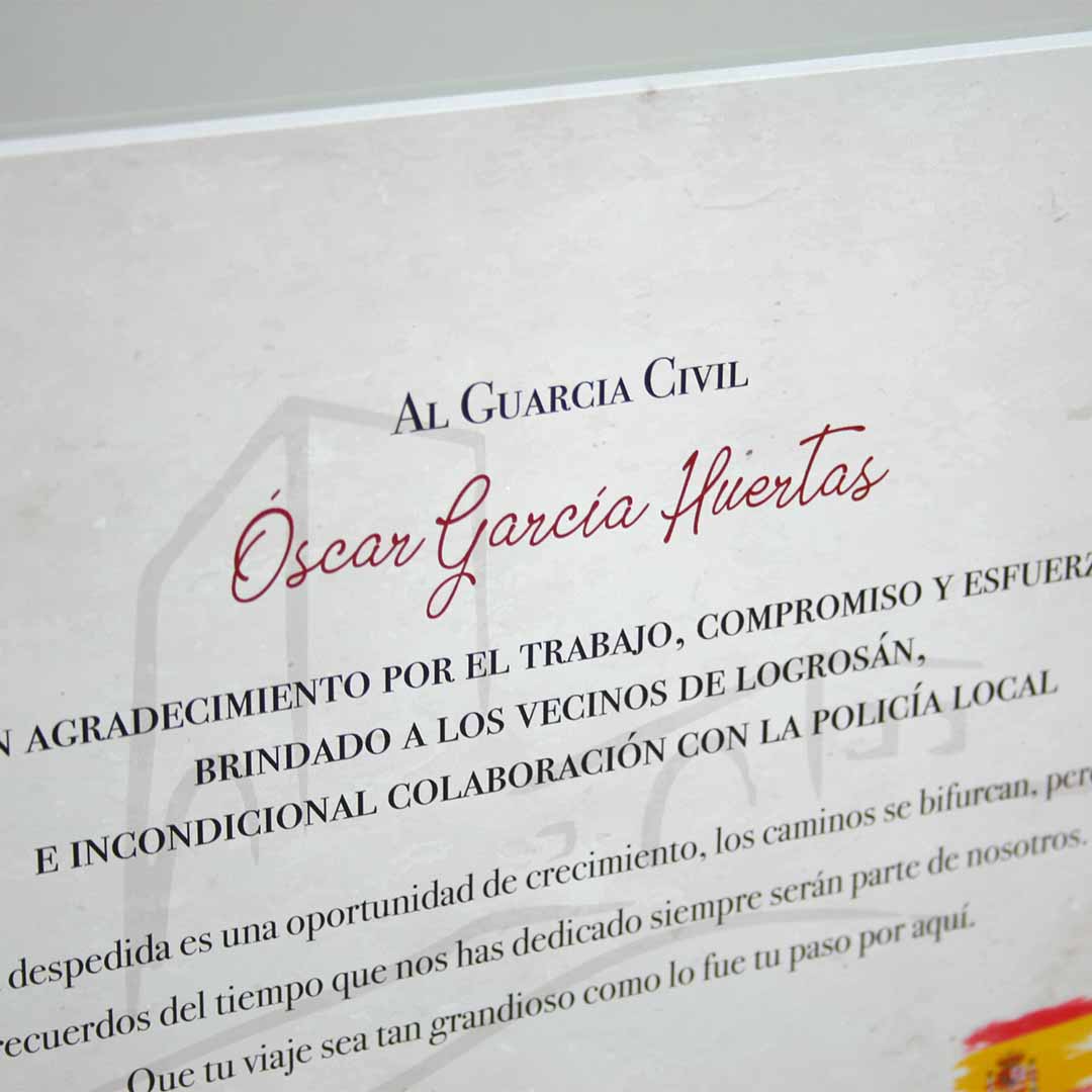 placa agradecimiento conmemorativa personalizada para guardia civil
