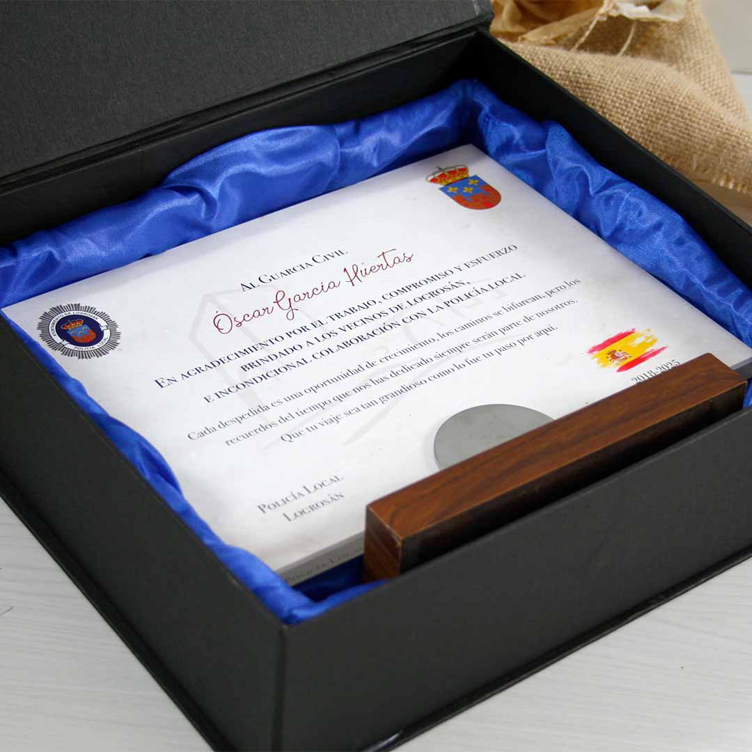 placa conmemorativa personalizada agradecimiento con caja de presentación