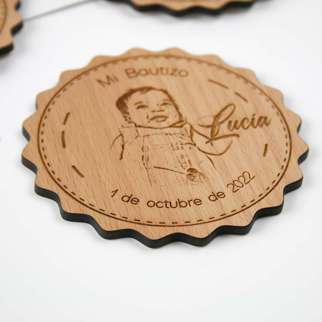 posavasos de madera personalizados bautizo regalo
