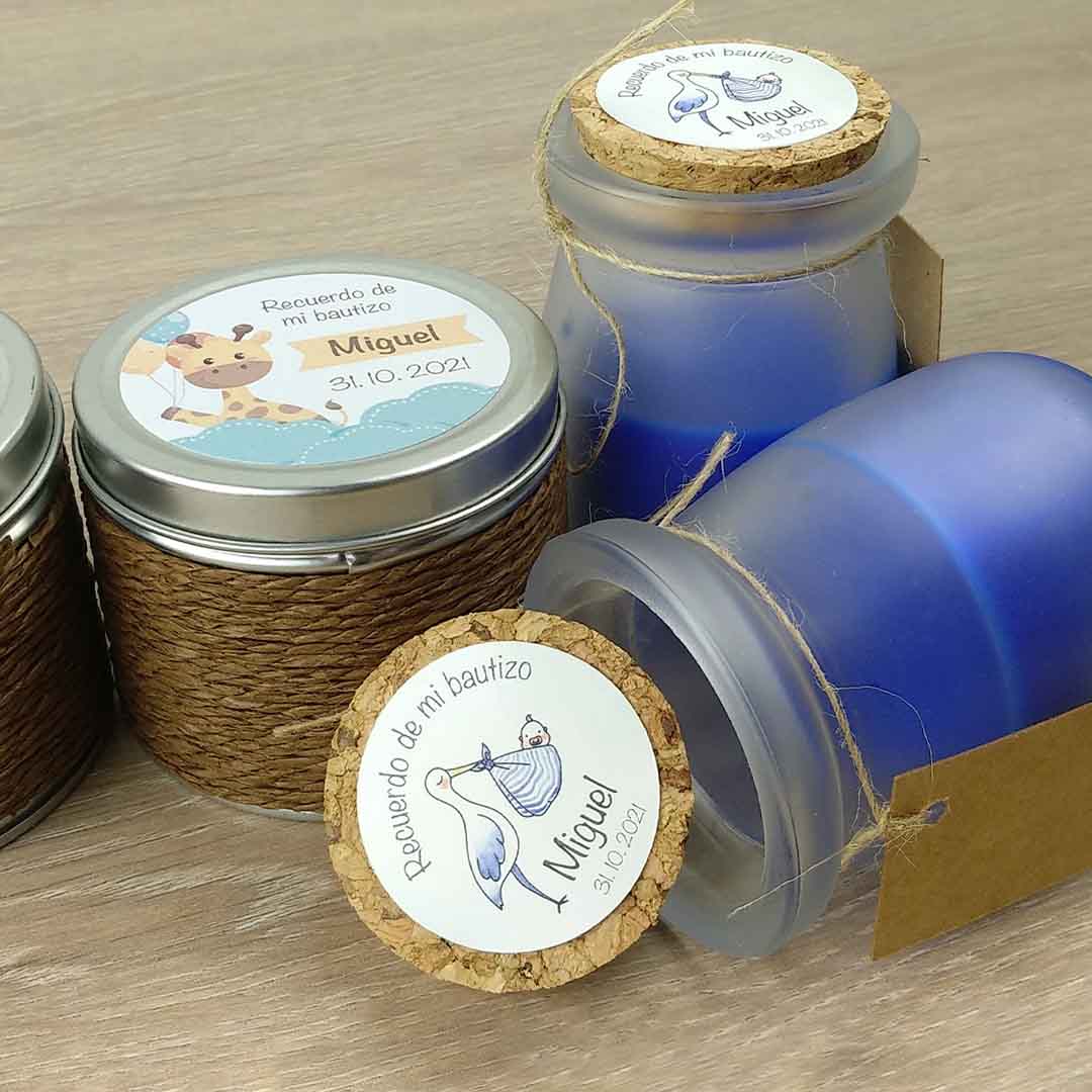velas personalizadas para regalar a invitados de bautizo