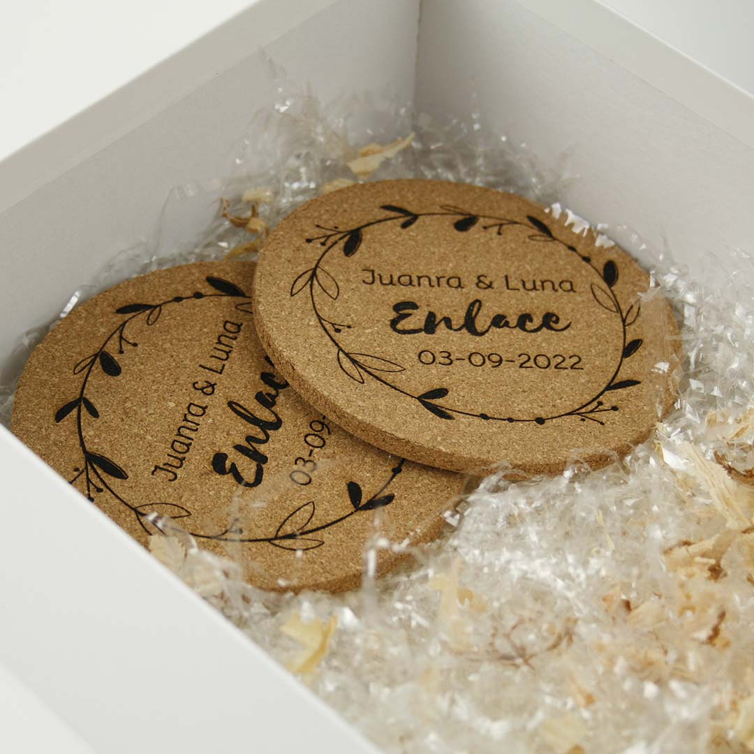 copas brindis novios con posavasos a juego