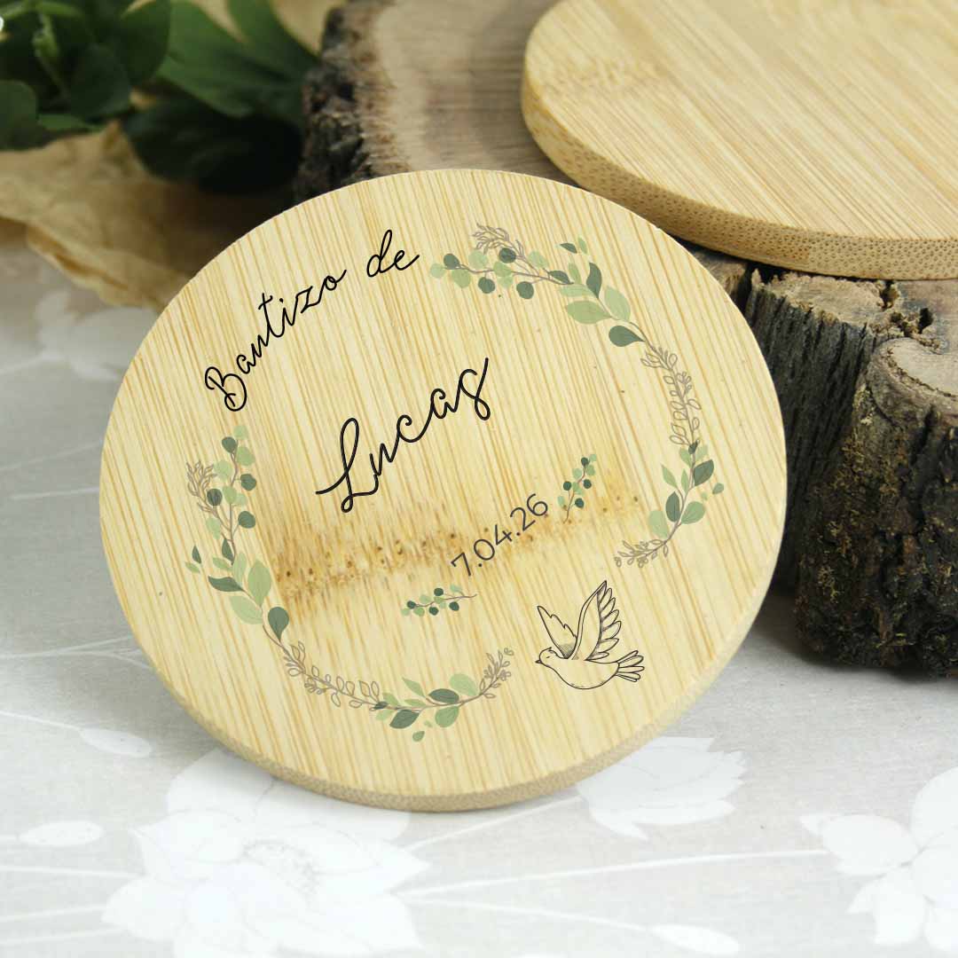 posavasos bambu personalizados para bautizo
