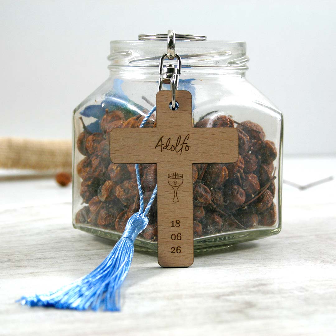 llavero personalizado madera comunión