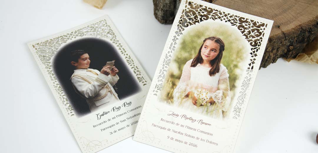 recordatorio comunión clásico con fotos personalizado