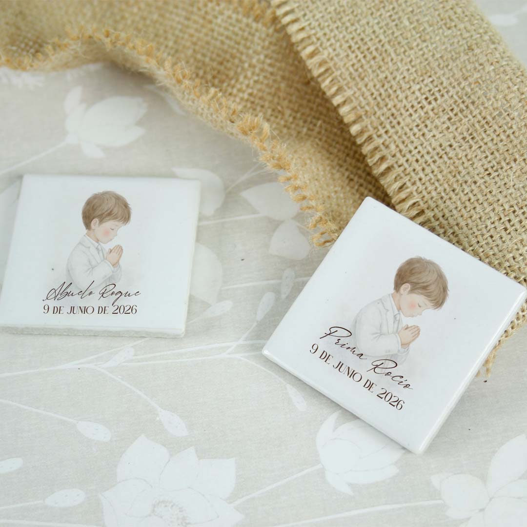 marcasitios personalizados comunión niño con imán para nevera